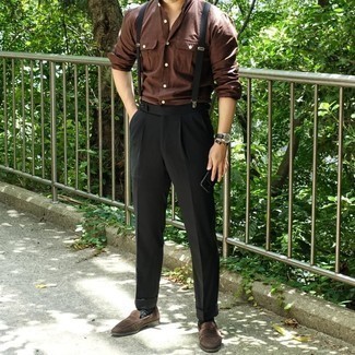 Мужская коричневая рубашка с длинным рукавом от Balmain