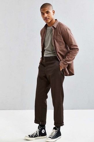 Мужская коричневая рубашка с длинным рукавом от Topman