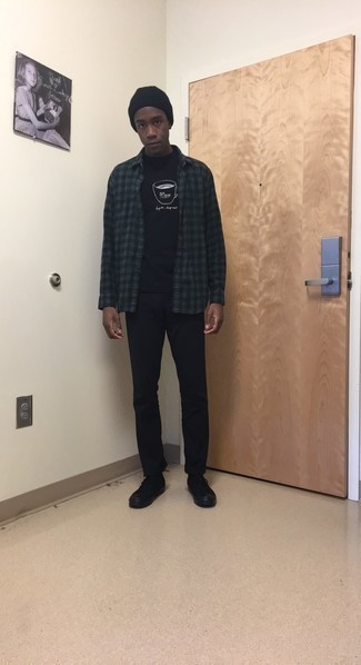 Мужская темно-бирюзовая рубашка с длинным рукавом в мелкую клетку от Kenzo
