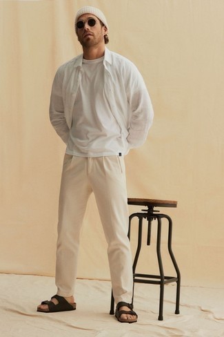 Мужская белая льняная рубашка с длинным рукавом от PENINSULA SWIMWEA