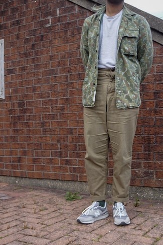 Мужская оливковая рубашка с длинным рукавом с камуфляжным принтом от KAPITAL