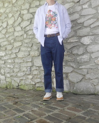 Мужская белая футболка с круглым вырезом с принтом от Fendi