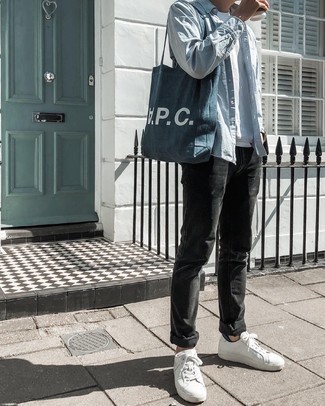 Мужская темно-синяя джинсовая большая сумка с принтом от A.P.C.