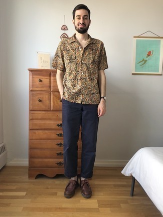 Мужская светло-коричневая рубашка с коротким рукавом с "огурцами" от Woolrich