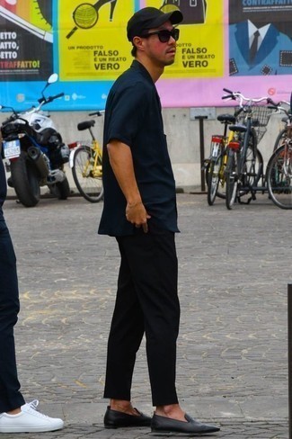 Мужская темно-синяя рубашка с коротким рукавом от Moncler