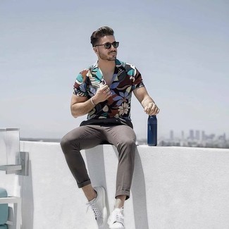 Мужская разноцветная рубашка с коротким рукавом с цветочным принтом от Dolce & Gabbana