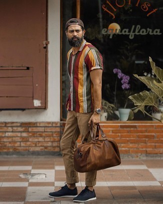 Мужская разноцветная рубашка с коротким рукавом в вертикальную полоску от Necessity Sense