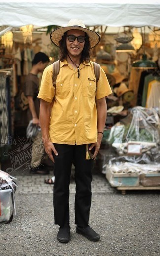 Мужская желтая рубашка с коротким рукавом от Farah