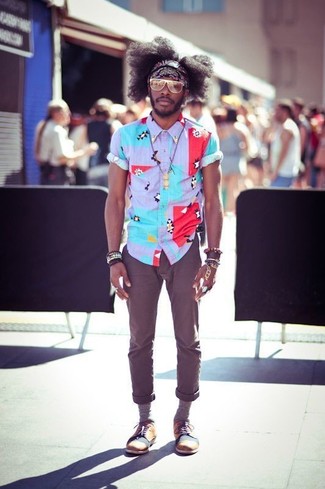 Мужская разноцветная рубашка с коротким рукавом с принтом от Namacheko