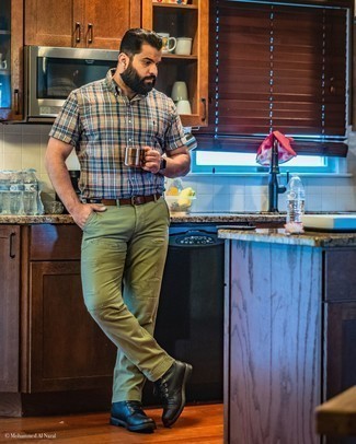 Мужская разноцветная рубашка с коротким рукавом в шотландскую клетку от Polo Ralph Lauren