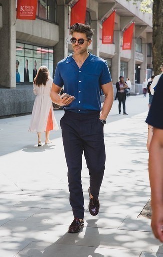 Мужская синяя рубашка с коротким рукавом от Alfred Muller
