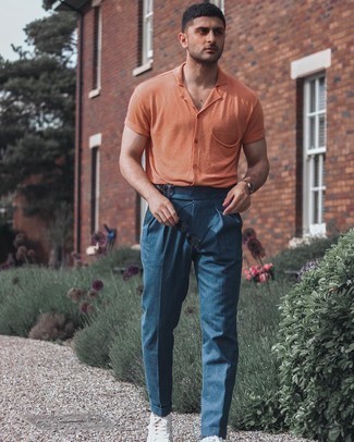 Мужская оранжевая рубашка с коротким рукавом от s.Oliver