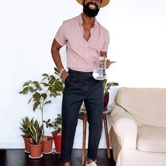 Мужская розовая рубашка с коротким рукавом от Sacai