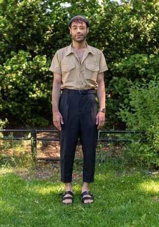 Мужская бежевая рубашка с коротким рукавом от Prada