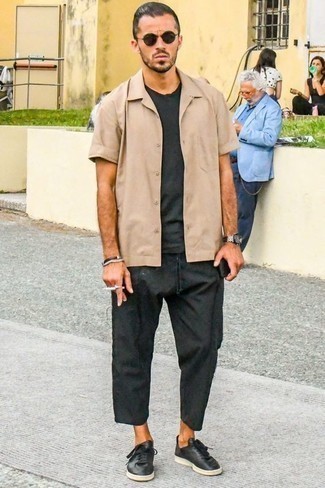 Мужская светло-коричневая рубашка с коротким рукавом от Neil Barrett