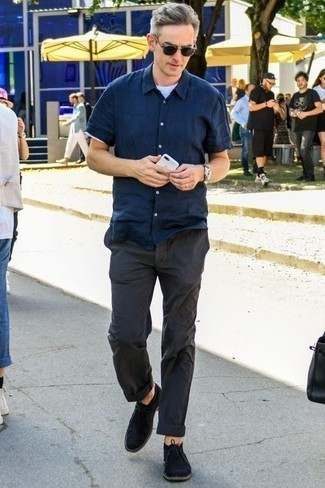 Мужская темно-синяя рубашка с коротким рукавом от Moncler