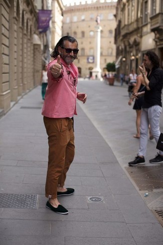 Мужская розовая рубашка с коротким рукавом с принтом от Orlebar Brown