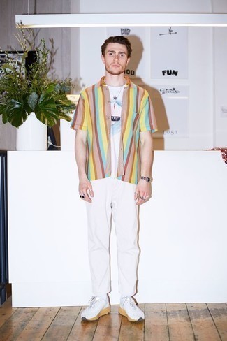 Мужская разноцветная рубашка с коротким рукавом в вертикальную полоску от ASOS DESIGN