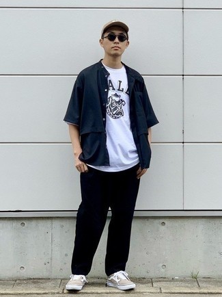 Мужская темно-синяя рубашка с коротким рукавом от Wooyoungmi