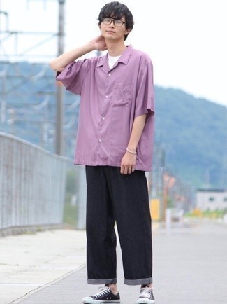 Мужская пурпурная рубашка с коротким рукавом от Homme Plissé Issey Miyake