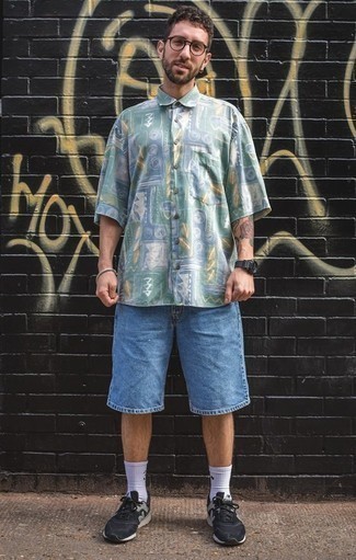 Мужская мятная рубашка с коротким рукавом с принтом от EGONlab