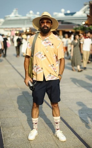 Мужская желтая рубашка с коротким рукавом с принтом от Wooyoungmi