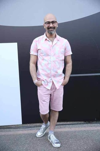 Мужская розовая рубашка с коротким рукавом с принтом от arrels