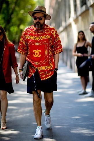 Мужская красная рубашка с коротким рукавом с принтом от Mauna Kea