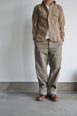 Мужская светло-коричневая рубашка с длинным рукавом от OSKLEN
