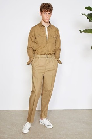 Мужская светло-коричневая рубашка с длинным рукавом от Bottega Veneta