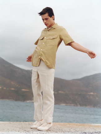Мужская светло-коричневая рубашка с коротким рукавом от Studio Nicholson