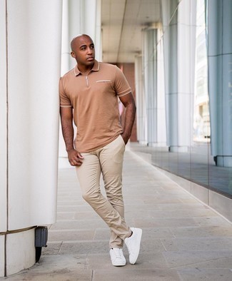Мужская светло-коричневая футболка-поло от BOSS