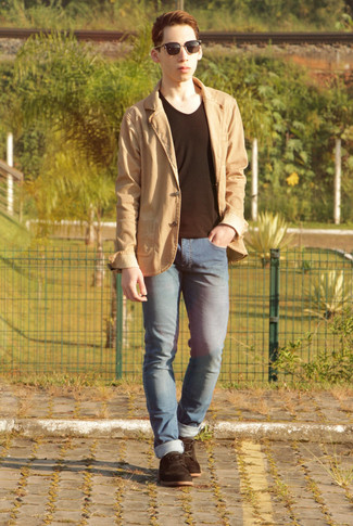 Мужской светло-коричневый хлопковый пиджак от Manuel Ritz
