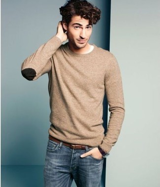 Мужской светло-коричневый свитер с круглым вырезом от New Look