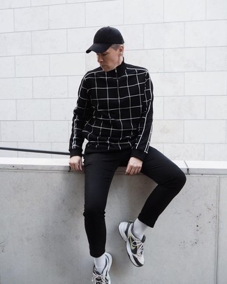 Мужской черно-белый свитер на молнии от adidas