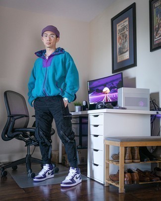 Мужские фиолетовые кожаные высокие кеды от Nike