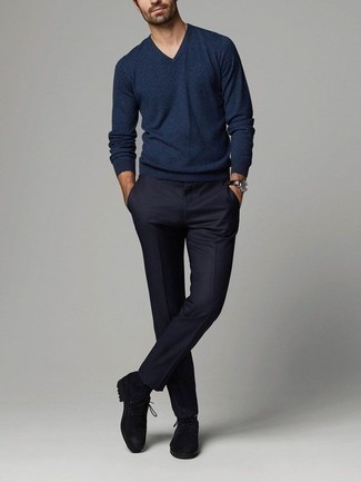 Мужской темно-синий свитер с v-образным вырезом от Colin's