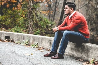 Мужской красный свитер с v-образным вырезом от Loro Piana
