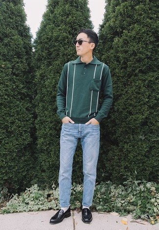 Мужской темно-зеленый свитер с воротником поло от Ermenegildo Zegna