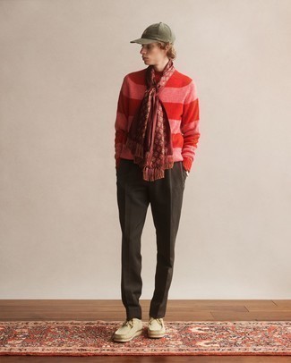 Мужской темно-красный свитер с круглым вырезом в горизонтальную полоску от Closed