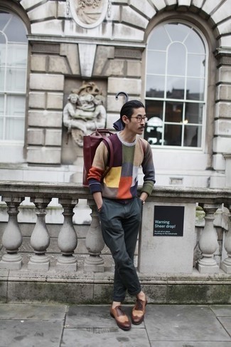 Мужской разноцветный свитер с круглым вырезом от Alcott