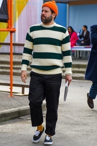 Мужской бежевый свитер с круглым вырезом в горизонтальную полоску от Gucci