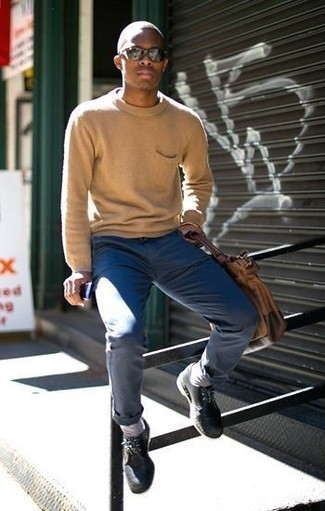 Мужской светло-коричневый свитер с круглым вырезом от Drumohr