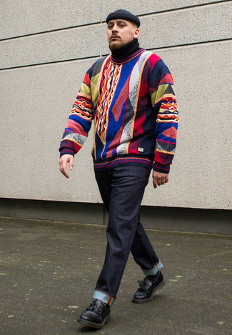 Мужской разноцветный свитер с круглым вырезом с принтом от Versace