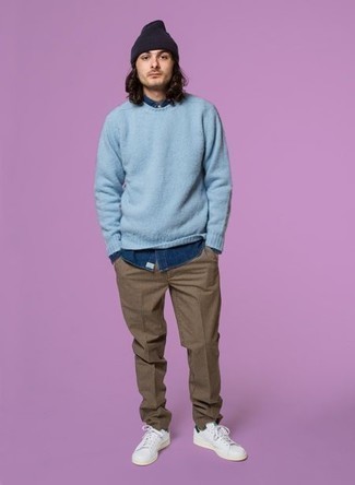 Мужской голубой свитер с круглым вырезом от Z Zegna