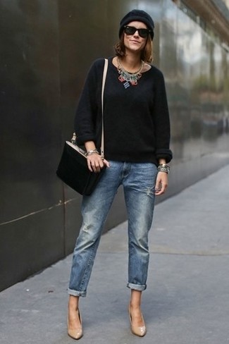 Женский черный свитер с круглым вырезом от Enza Costa