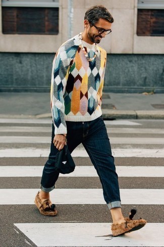 Мужской разноцветный свитер с круглым вырезом от Celio