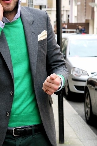 Мужской зеленый свитер с круглым вырезом от Paul Smith