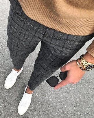 Мужские темно-серые классические брюки в шотландскую клетку от Absolutex