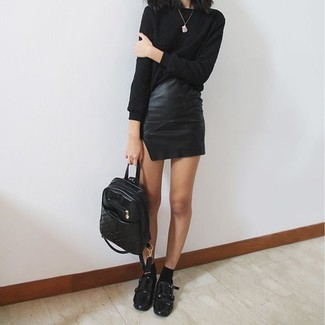 Женский черный кожаный стеганый рюкзак от Stella McCartney